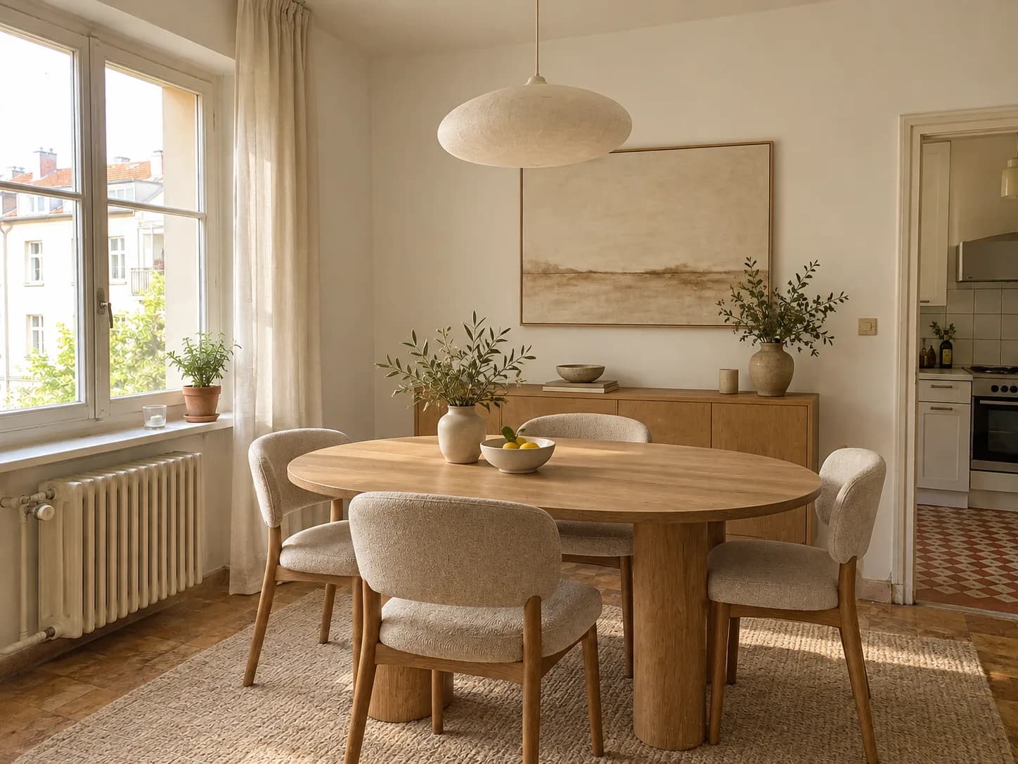 Realistische Visualisierung nach der Bearbeitung für Esszimmer mit KI gestalten