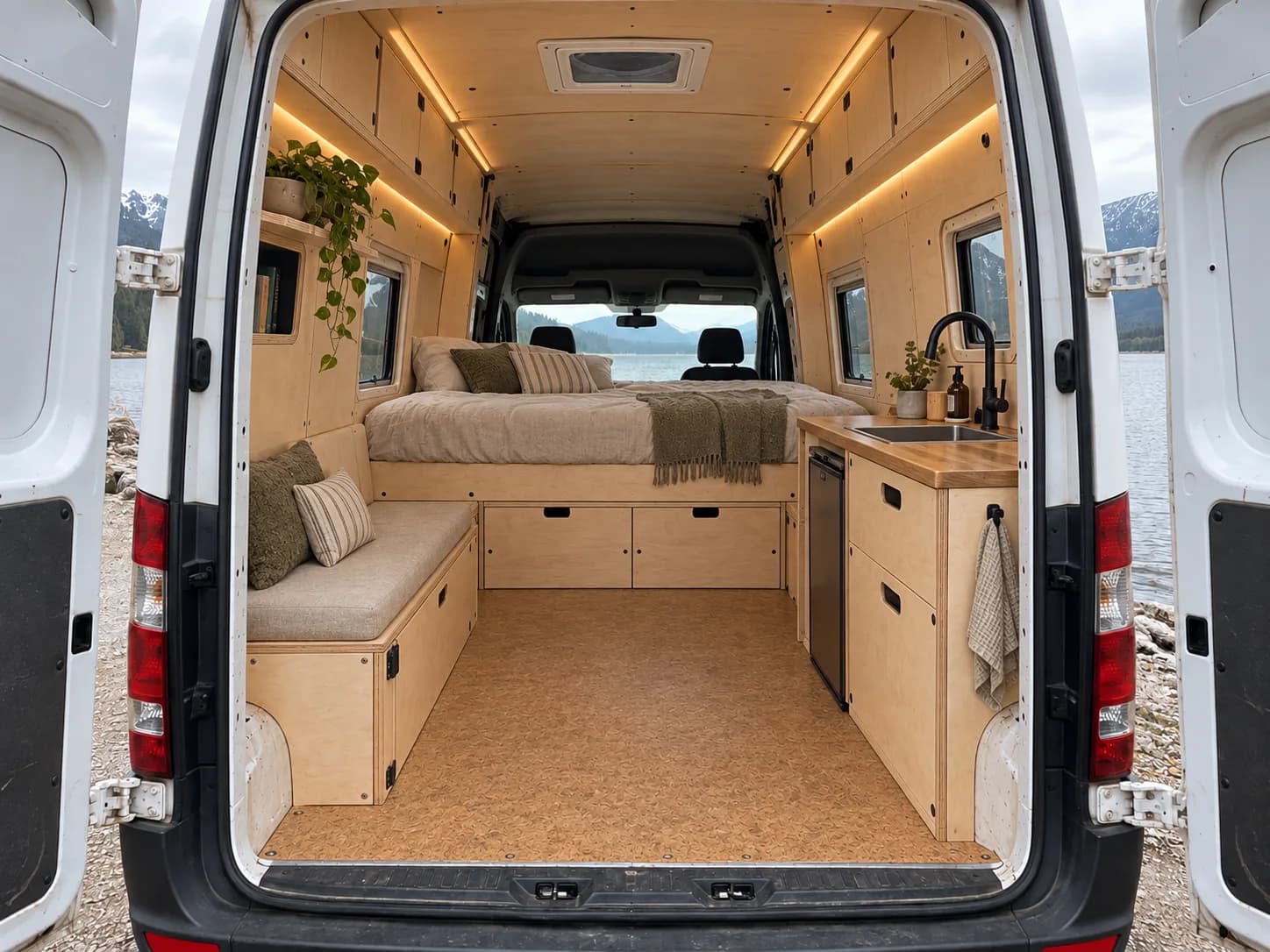 Realistische Visualisierung nach der Bearbeitung für Camper-Innenraum mit KI planen