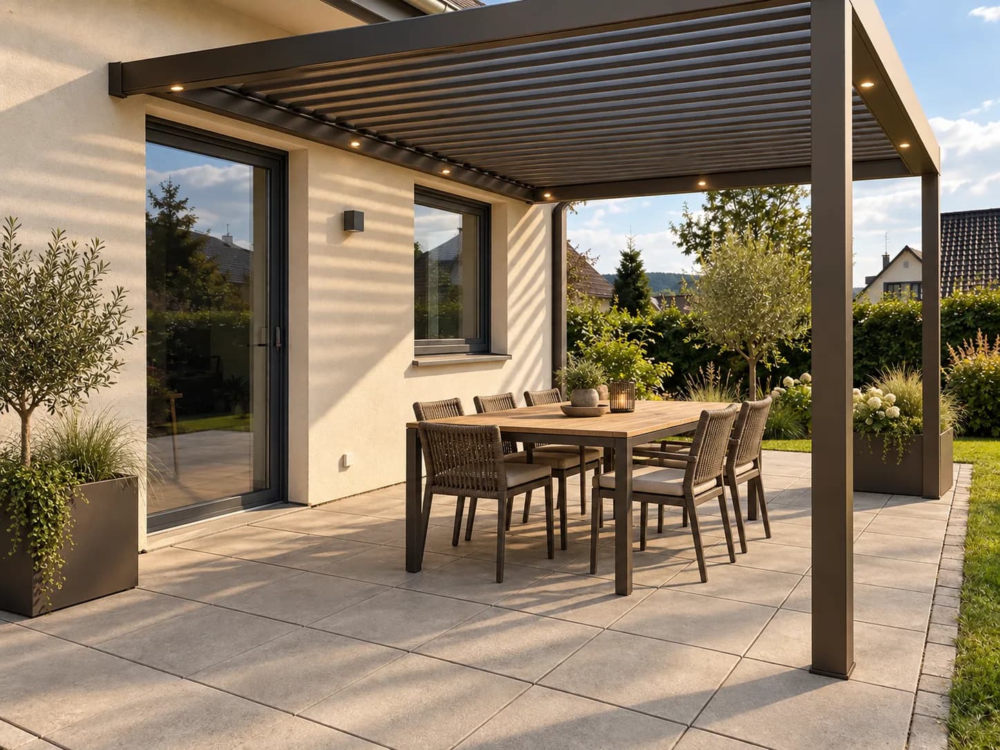 Realistische Visualisierung nach der Bearbeitung für Pergola mit KI visualisieren
