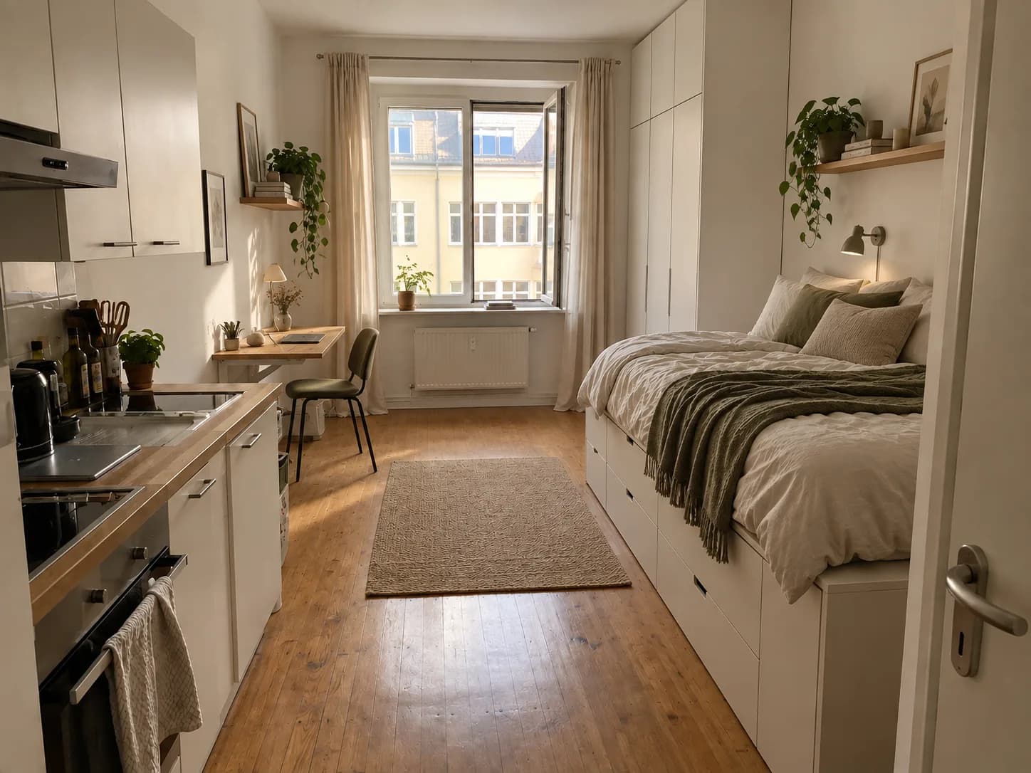 Realistische Visualisierung nach der Bearbeitung für Kleine Wohnung mit KI einrichten