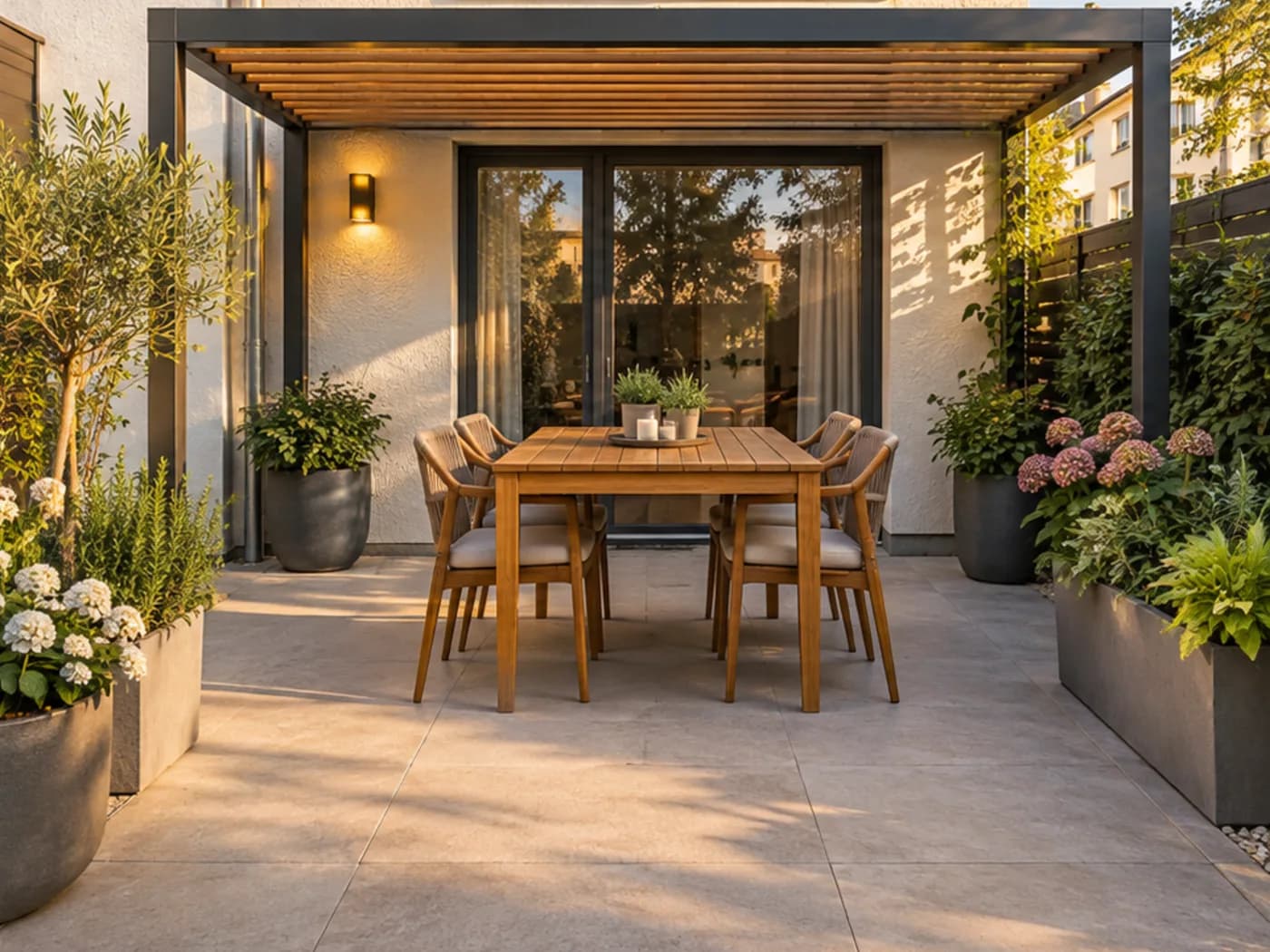 Realistische Visualisierung nach der Bearbeitung für Terrasse mit KI gestalten